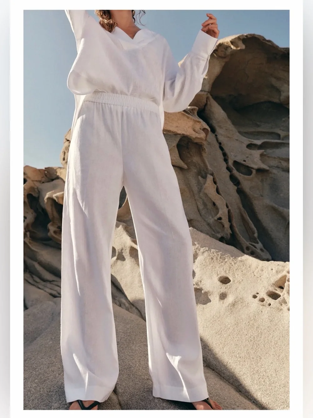 Zara White Linen Straight Leg Pants